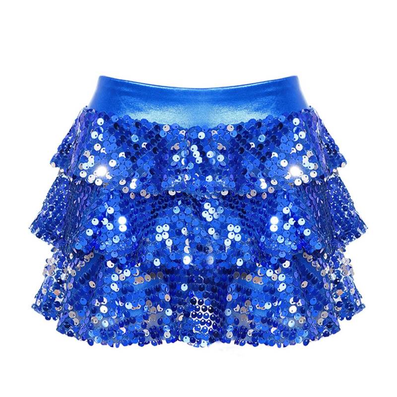 Mädchen Glänzende Pailletten Gestufte Rüschen Shorts Metallic Elastischer Bund Culottes Tanzaufführung Kostüm 9-10 Years königsblau von Joom DACH