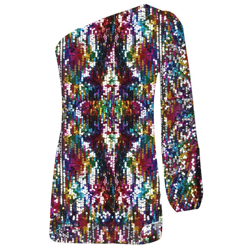 Mädchen Glitzerndes Paillettenkleid Ein Schulter Langarm Über Knie Länge Geburtstag Festzug Hochzeitsfeier Kleid gold von Joom DACH