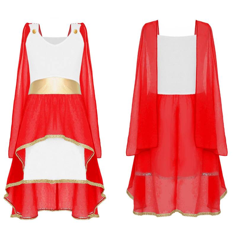 Mädchen Griechische Toga Kostüm Ärmelloses Asymmetrisches Fließendes Kleid Antike Römische Göttin Halloween Cosplay Gewand 15-16 Years rot von Joom DACH