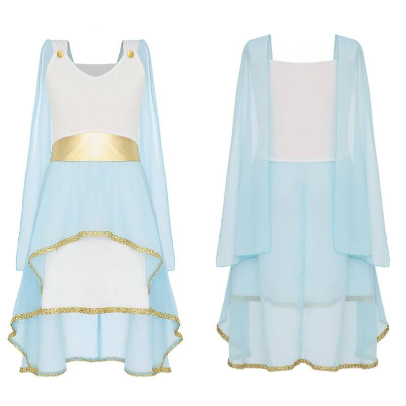 Mädchen Griechische Toga Kostüm Ärmelloses Asymmetrisches Fließendes Kleid Antike Römische Göttin Halloween Cosplay Gewand 7-8 Years hellblaue von Joom DACH