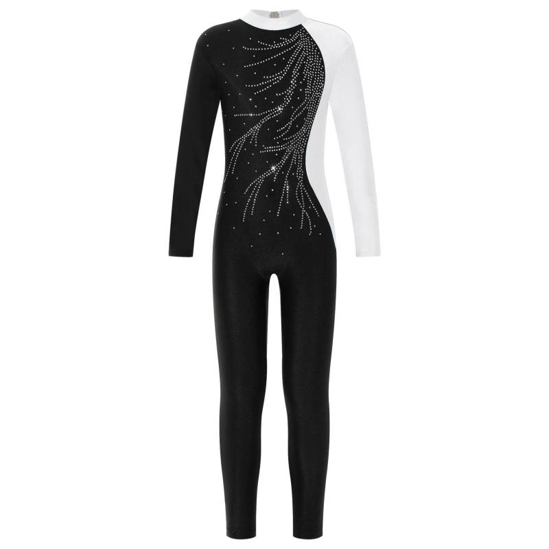 Mädchen-Gymnastik-Ganzanzug mit langen Ärmeln und glänzendem Strass-Eiskunstlauf-Overall 11-12 Years weiß von Joom DACH