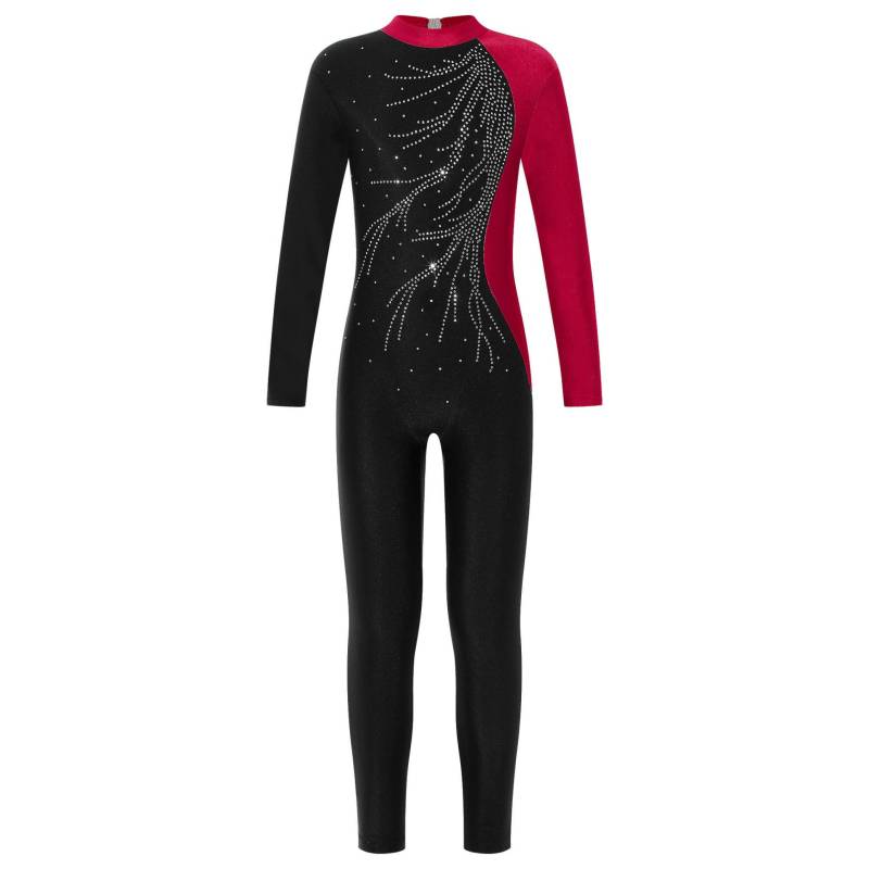 Mädchen-Gymnastik-Ganzanzug mit langen Ärmeln und glänzendem Strass-Eiskunstlauf-Overall 13-14 Years bordeaux von Joom DACH