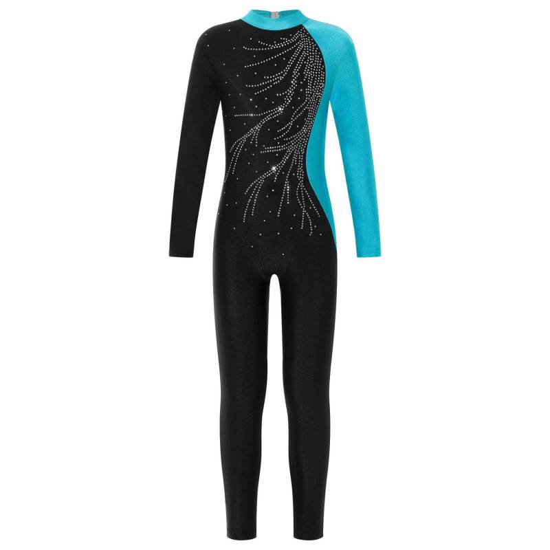Mädchen-Gymnastik-Ganzanzug mit langen Ärmeln und glänzendem Strass-Eiskunstlauf-Overall 7-8 Years grün/blau von Joom DACH