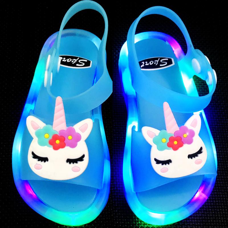 Mädchen Hausschuhe Kinder Einhorn LED Kinder Hausschuhe Baby Sandalen Kinder Schuhe für Mädchen Jungen Leuchtende Schuhe Kleinkind 24-25# blau von Joom DACH