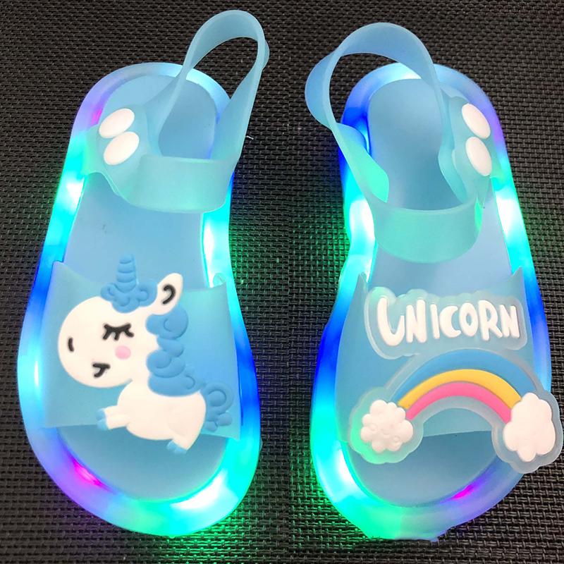 Mädchen Hausschuhe Kinder Einhorn LED Kinder Hausschuhe Baby Sandalen Kinder Schuhe für Mädchen Jungen Leuchtende Schuhe Kleinkind 26-27# von Joom DACH