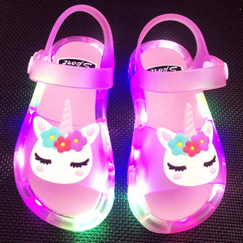 Mädchen Hausschuhe Kinder Einhorn LED Kinder Hausschuhe Baby Sandalen Kinder Schuhe für Mädchen Jungen Leuchtende Schuhe Kleinkind 28-29# rosa von Joom DACH