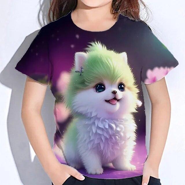 Mädchen Herbst Kleidung Nette Pelzige Katze Print T Shirt Für Kinder Kurzarm Von 8 Bis 10 Jahre Teenager Koreanische t-Shirts Kinder 120 von Joom DACH