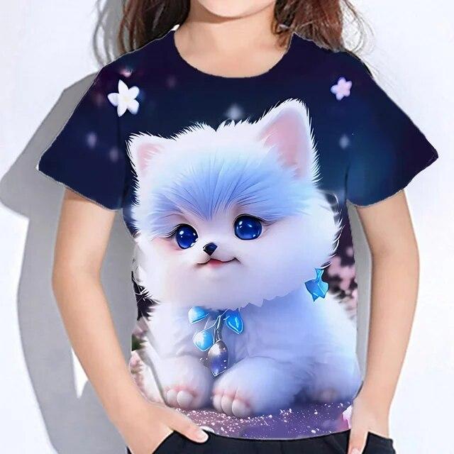 Mädchen Herbst Kleidung Nette Pelzige Katze Print T Shirt Für Kinder Kurzarm Von 8 Bis 10 Jahre Teenager Koreanische t-Shirts Kinder 130 von Joom DACH