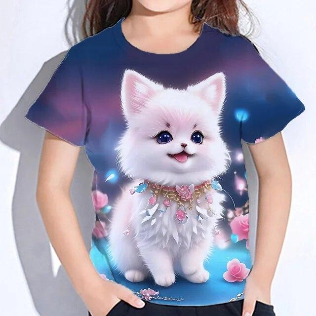 Mädchen Herbst Kleidung Nette Pelzige Katze Print T Shirt Für Kinder Kurzarm Von 8 Bis 10 Jahre Teenager Koreanische t-Shirts Kinder 160 von Joom DACH