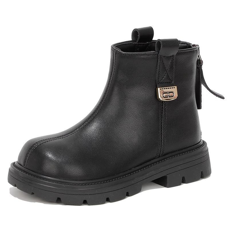 Mädchen Herbst und Winter Neue Mädchen Kinderstiefel Ausländischer Stil Schwarze Kinder Kurze Stiefel Studenten Kleine Lederschuhe 33 von Joom DACH