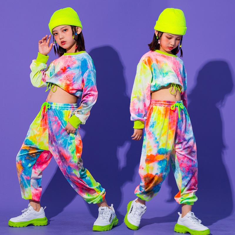 Mädchen Hip Hop Farbe Graffiti Sweatshirt + Jogger Hose Zweiteilige Anzüge Kinder Kind Streetwear Sport Outfit Teenager Jazz Street Dance Kostüm 4–15 Jahre 110cm von Joom DACH