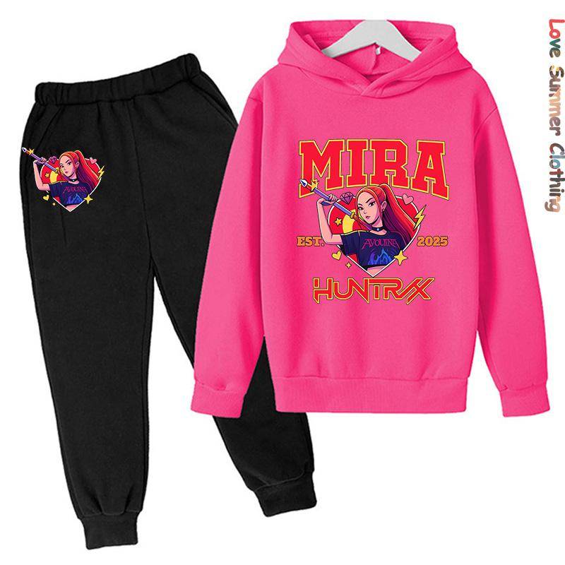 Mädchen Hoodie Trainingsanzug KPop Demon Hunters Charakter Hoodie MIRA HD Druck RUMI Herbst Kinder Hoodie Set ZOEY Dünnes Fleece Hoodie Set 100 von Joom DACH