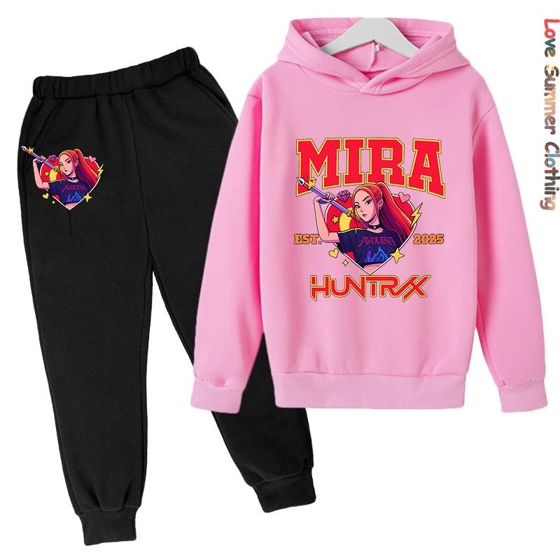 Mädchen Hoodie Trainingsanzug KPop Demon Hunters Charakter Hoodie MIRA HD Druck RUMI Herbst Kinder Hoodie Set ZOEY Dünnes Fleece Hoodie Set 100 von Joom DACH