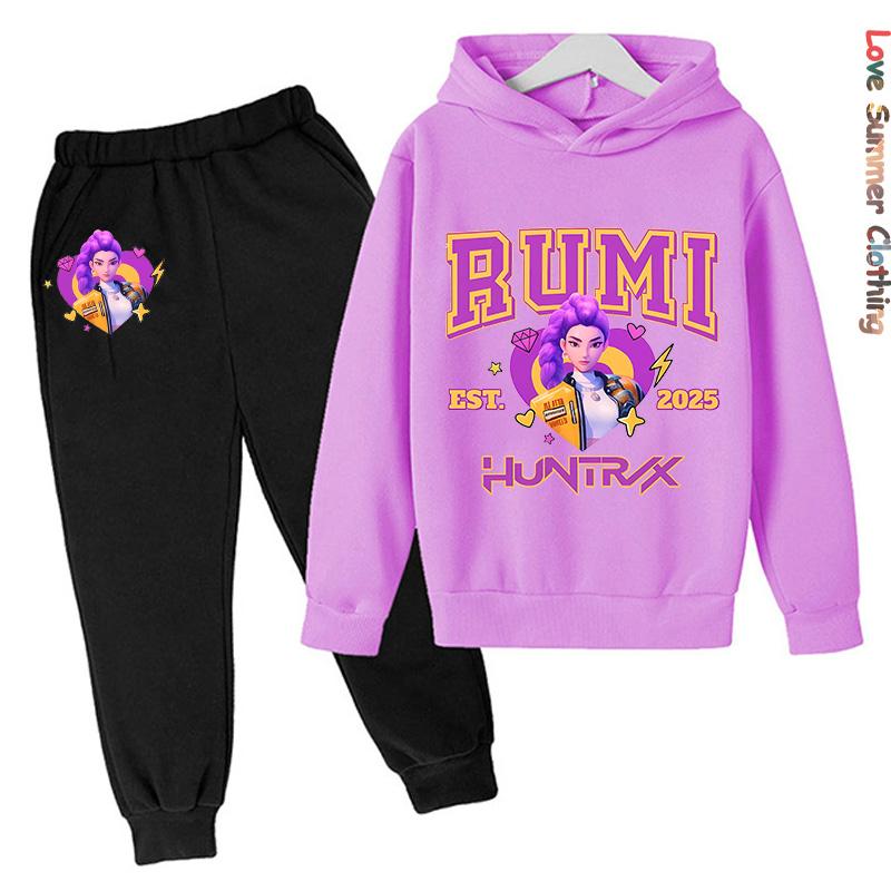 Mädchen Hoodie Trainingsanzug KPop Demon Hunters Charakter Hoodie MIRA HD Druck RUMI Herbst Kinder Hoodie Set ZOEY Dünnes Fleece Hoodie Set 120 von Joom DACH