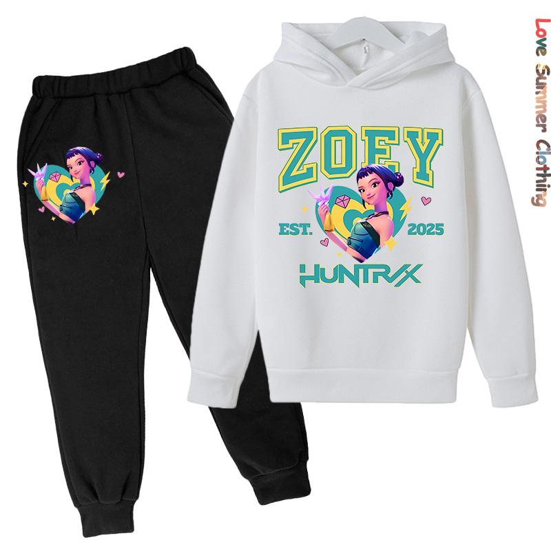 Mädchen Hoodie Trainingsanzug KPop Demon Hunters Charakter Hoodie MIRA HD Druck RUMI Herbst Kinder Hoodie Set ZOEY Dünnes Fleece Hoodie Set 130 von Joom DACH