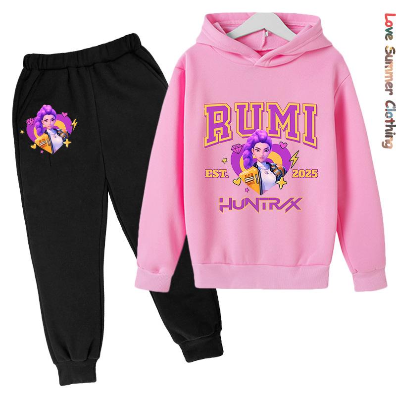 Mädchen Hoodie Trainingsanzug KPop Demon Hunters Charakter Hoodie MIRA HD Druck RUMI Herbst Kinder Hoodie Set ZOEY Dünnes Fleece Hoodie Set 130 von Joom DACH