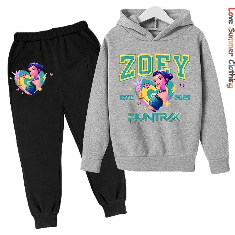 Mädchen Hoodie Trainingsanzug KPop Demon Hunters Charakter Hoodie MIRA HD Druck RUMI Herbst Kinder Hoodie Set ZOEY Dünnes Fleece Hoodie Set 130 von Joom DACH