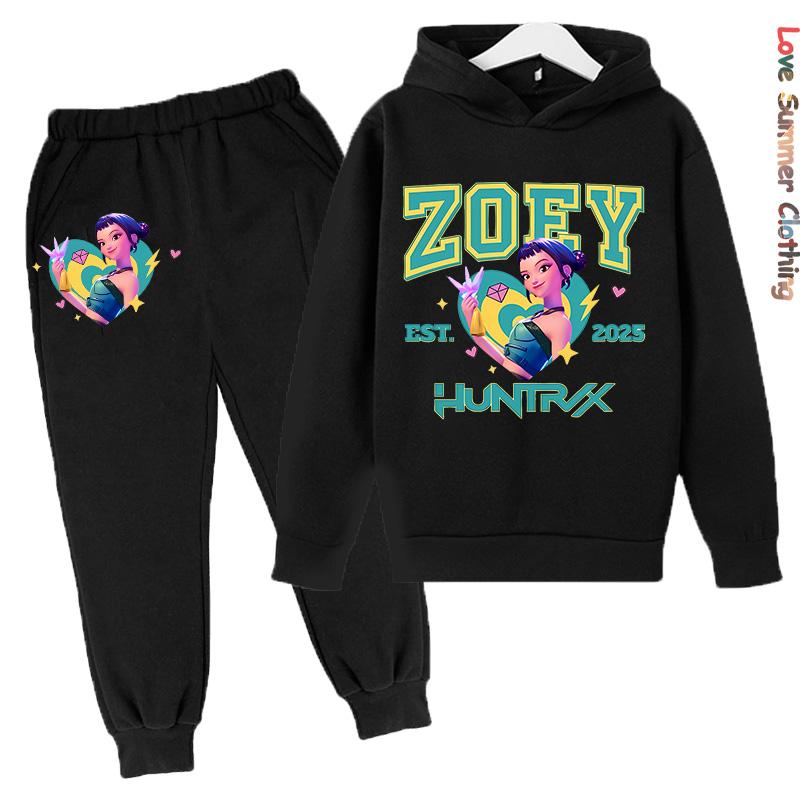 Mädchen Hoodie Trainingsanzug KPop Demon Hunters Charakter Hoodie MIRA HD Druck RUMI Herbst Kinder Hoodie Set ZOEY Dünnes Fleece Hoodie Set 130 von Joom DACH