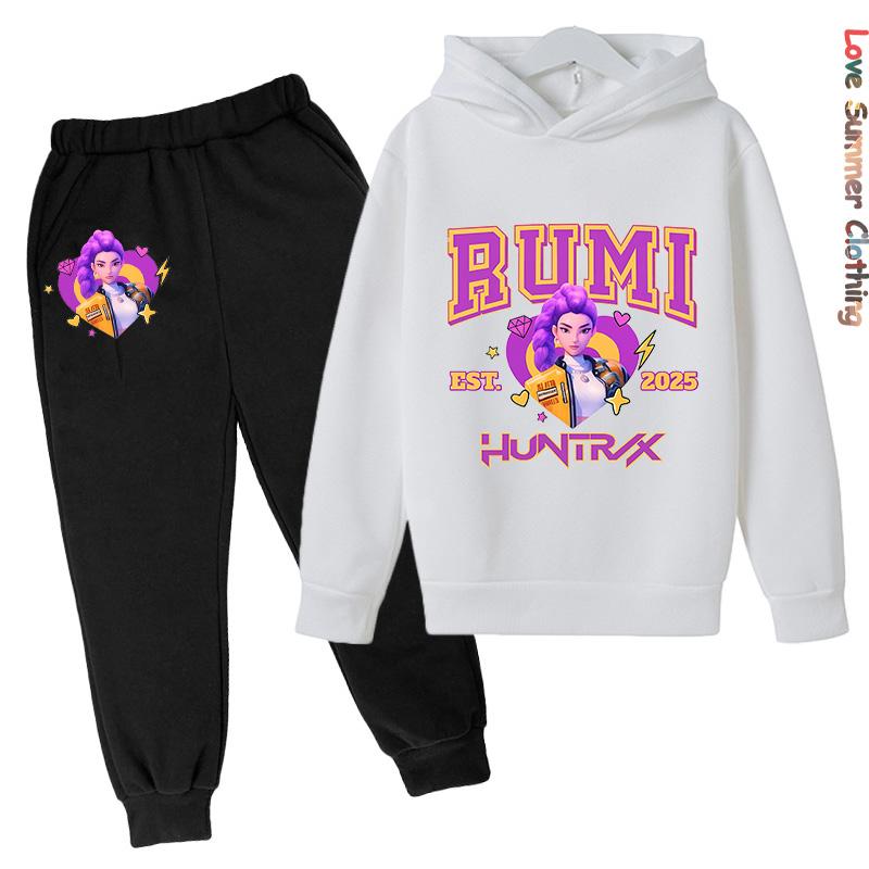 Mädchen Hoodie Trainingsanzug KPop Demon Hunters Charakter Hoodie MIRA HD Druck RUMI Herbst Kinder Hoodie Set ZOEY Dünnes Fleece Hoodie Set 140 von Joom DACH