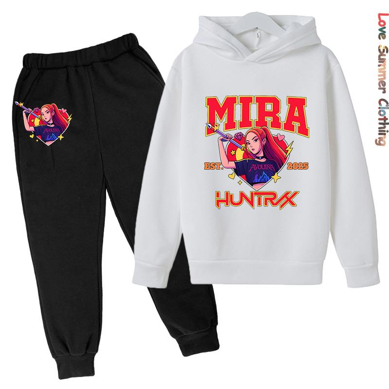 Mädchen Hoodie Trainingsanzug KPop Demon Hunters Charakter Hoodie MIRA HD Druck RUMI Herbst Kinder Hoodie Set ZOEY Dünnes Fleece Hoodie Set 140 von Joom DACH