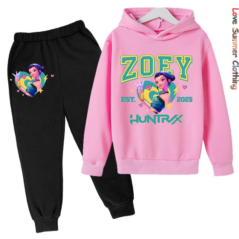 Mädchen Hoodie Trainingsanzug KPop Demon Hunters Charakter Hoodie MIRA HD Druck RUMI Herbst Kinder Hoodie Set ZOEY Dünnes Fleece Hoodie Set 140 von Joom DACH