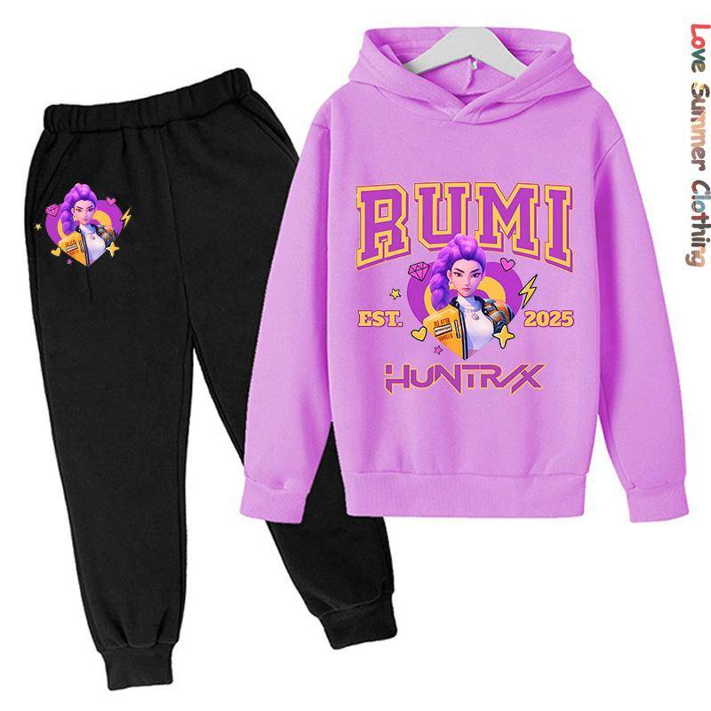 Mädchen Hoodie Trainingsanzug KPop Demon Hunters Charakter Hoodie MIRA HD Druck RUMI Herbst Kinder Hoodie Set ZOEY Dünnes Fleece Hoodie Set 140 von Joom DACH