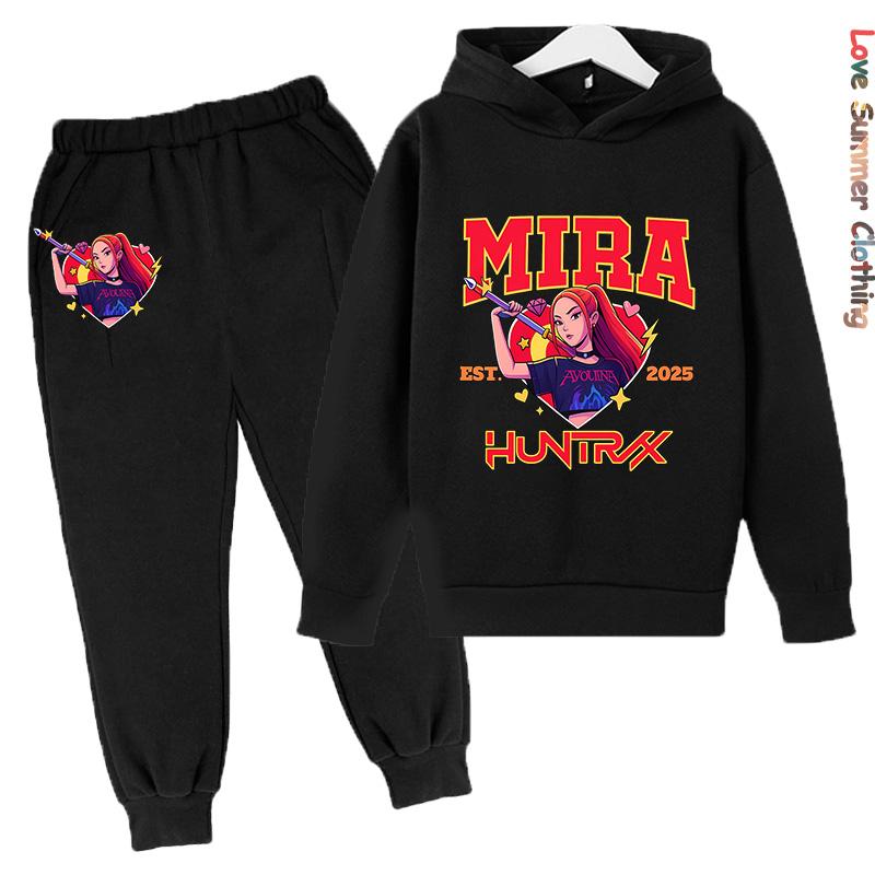 Mädchen Hoodie Trainingsanzug KPop Demon Hunters Charakter Hoodie MIRA HD Druck RUMI Herbst Kinder Hoodie Set ZOEY Dünnes Fleece Hoodie Set 160 von Joom DACH