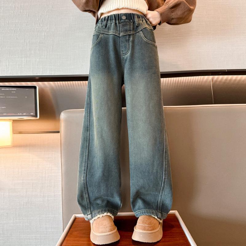 Mädchen Jeans mit Fleecefutter: Frühling/Herbst 2025 Gerade & Weitbeinige Hosen 150 cm von Joom DACH