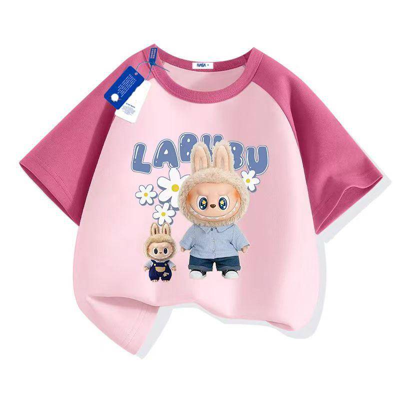 Mädchen Jungen Kurzarm T-Shirt LABUBU Anime 3D Druck Cartoon Anime Kinder T-Shirt Sommer T-Shirt Tops 160 von Joom DACH