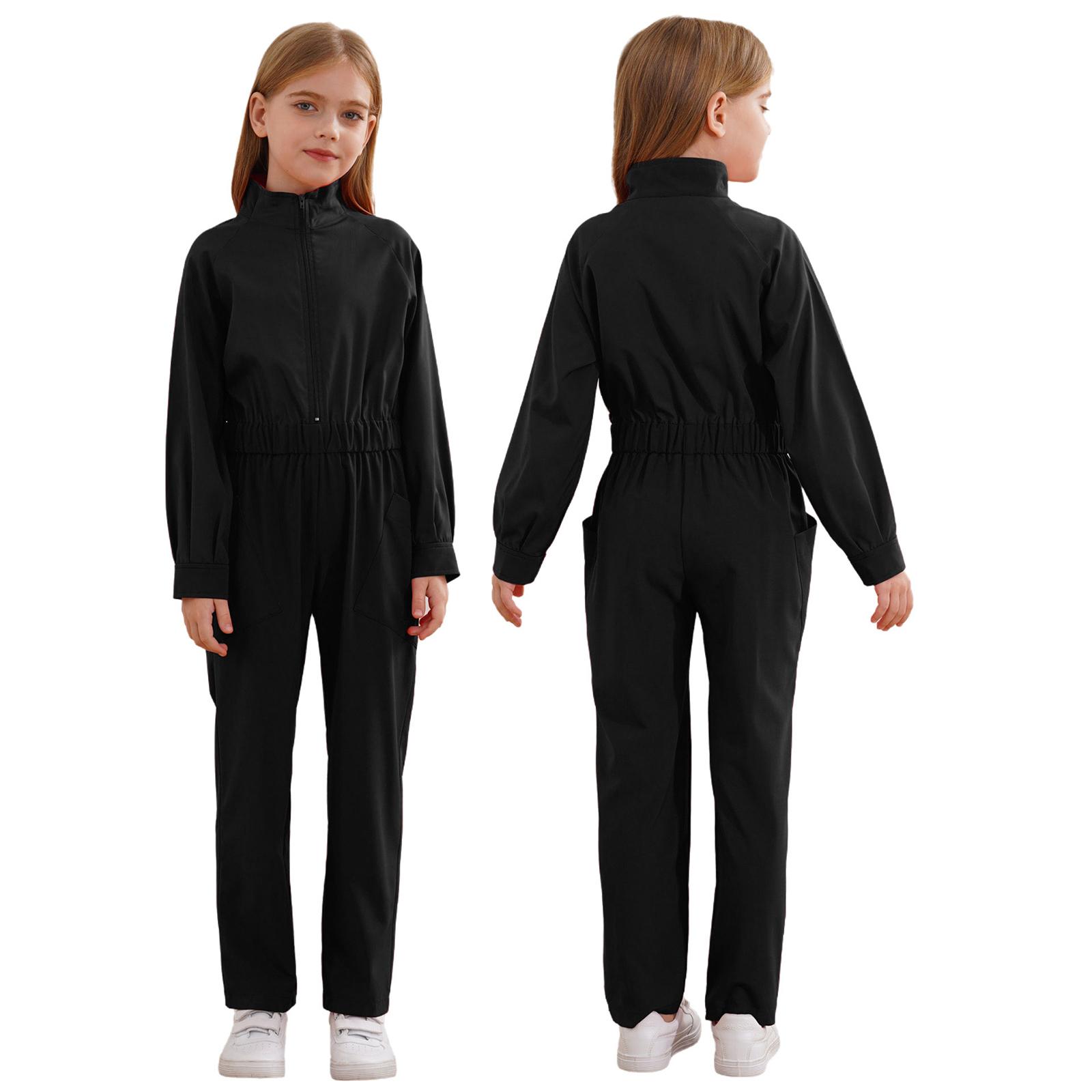 Mädchen Jungen Lässiger Mechaniker Overall Langarm Overall Fluganzug Overall für Kinder Halloween Verkleidung 15-16 Years schwarz von Joom DACH
