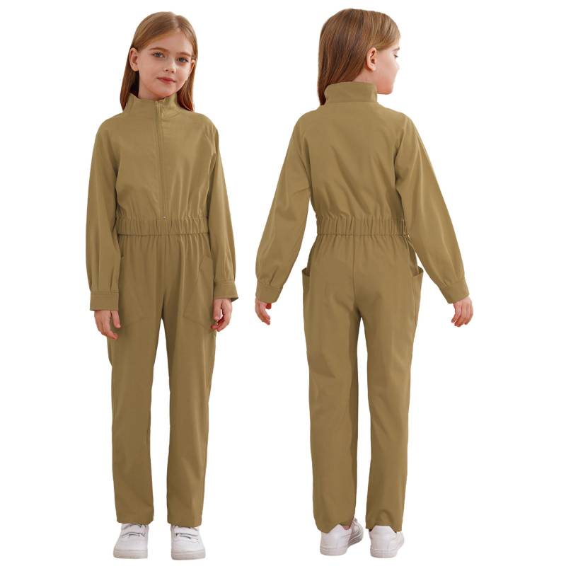 Mädchen Jungen Lässiger Mechaniker Overall Langarm Overall Fluganzug Overall für Kinder Halloween Verkleidung 7-8 Years khaki von Joom DACH