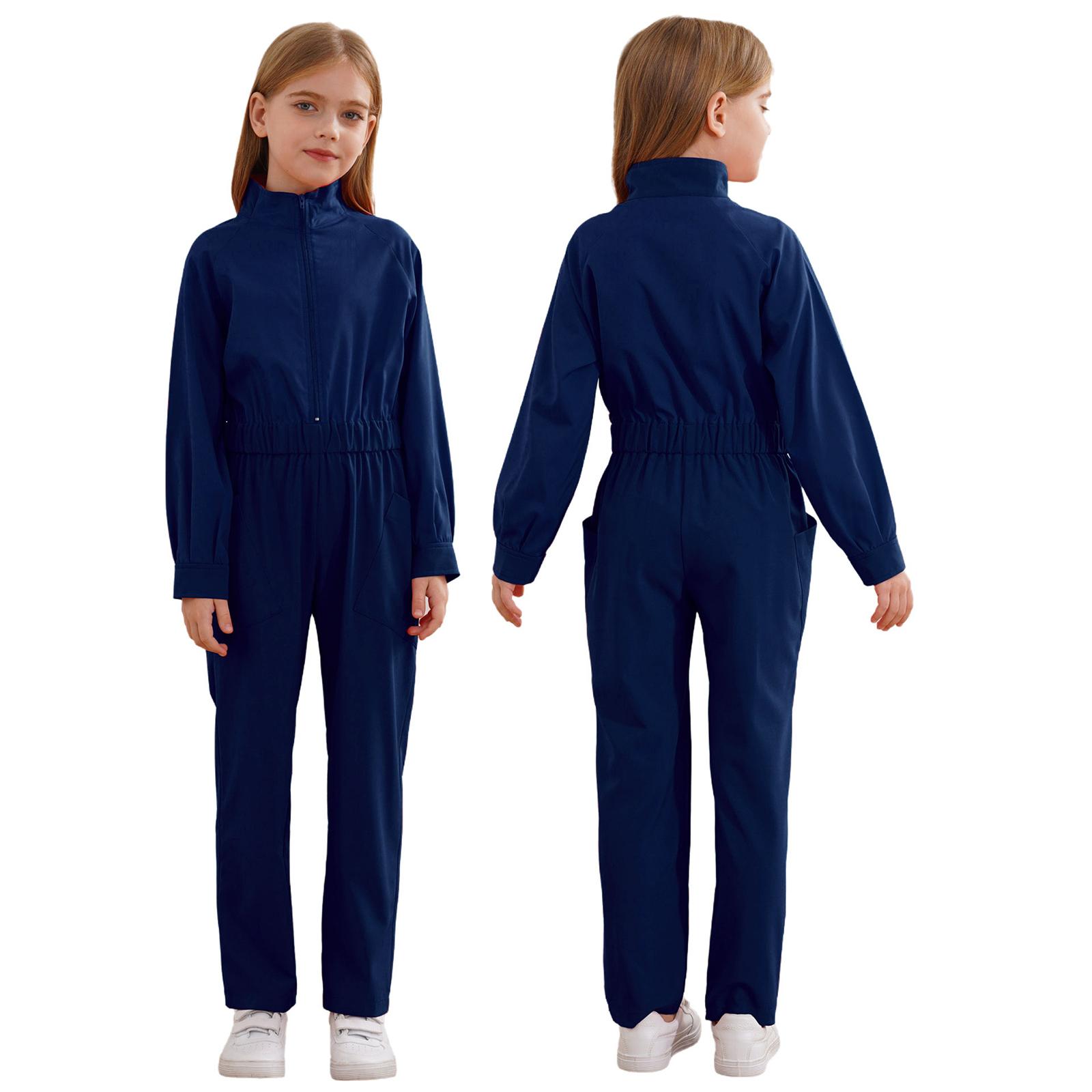 Mädchen Jungen Lässiger Mechaniker Overall Langarm Overall Fluganzug Overall für Kinder Halloween Verkleidung 7-8 Years navy blau von Joom DACH