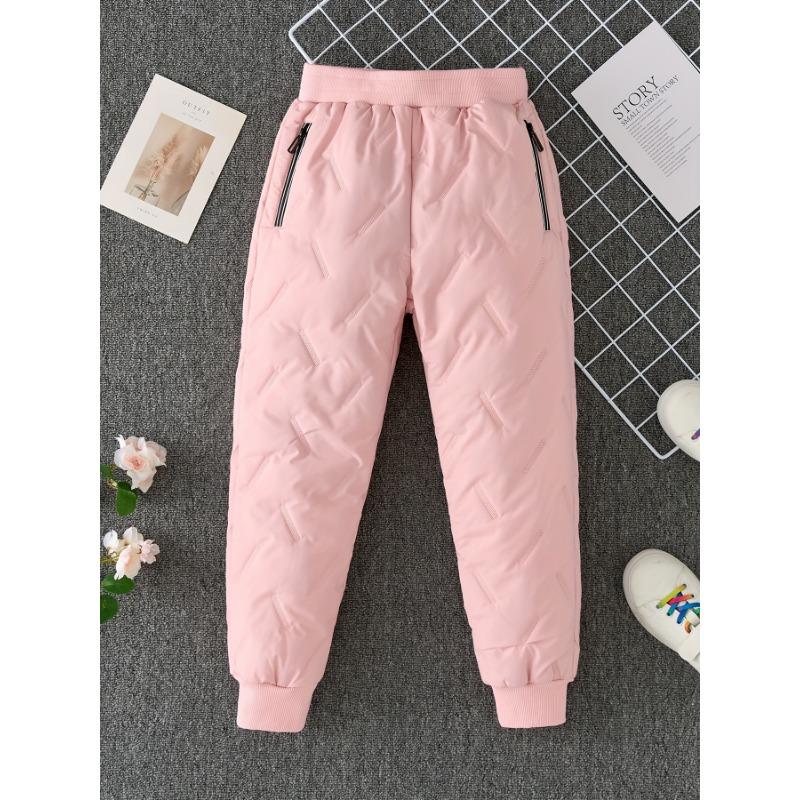 Mädchen Jungen Winter Neue gepolsterte verdickte Mode Trend Sport Freizeit Kordelzug Hose 130cm rosa von Joom DACH