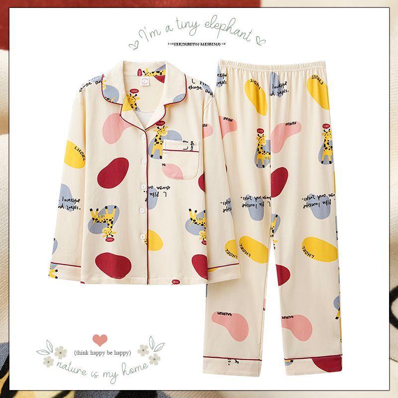 Mädchen Kawaii Pyjamas Frauen Frühling Herbst Nighty Outfit Reine Baumwolle Koreanische Langarm Hause Kleidung Sommer Dünne Außen Tragen Set 3XL von Joom DACH