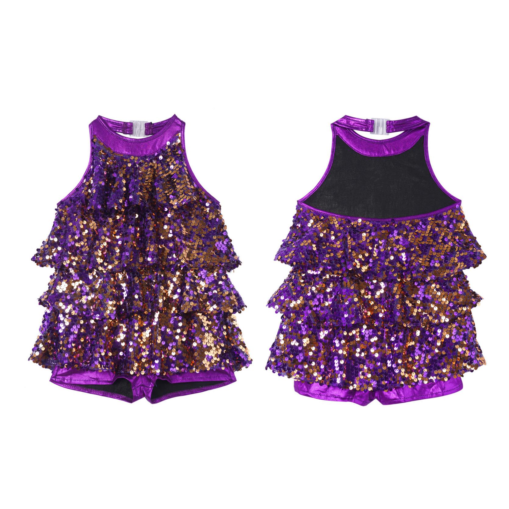 Mädchen Kinder Glänzendes Ballett Tutu Kleid Modern Jazz Latin Dance Outfit Bühnenshow Dancewear Kostüm 7-8 Years violett von Joom DACH