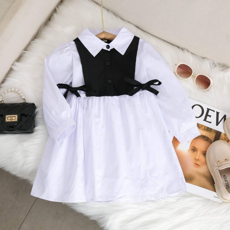 Mädchen Kleid Frühling und Herbst Baby Mädchen Bogen Splice Kleider Mode Schule Student Uniform Rock 140 schwarz von Joom DACH