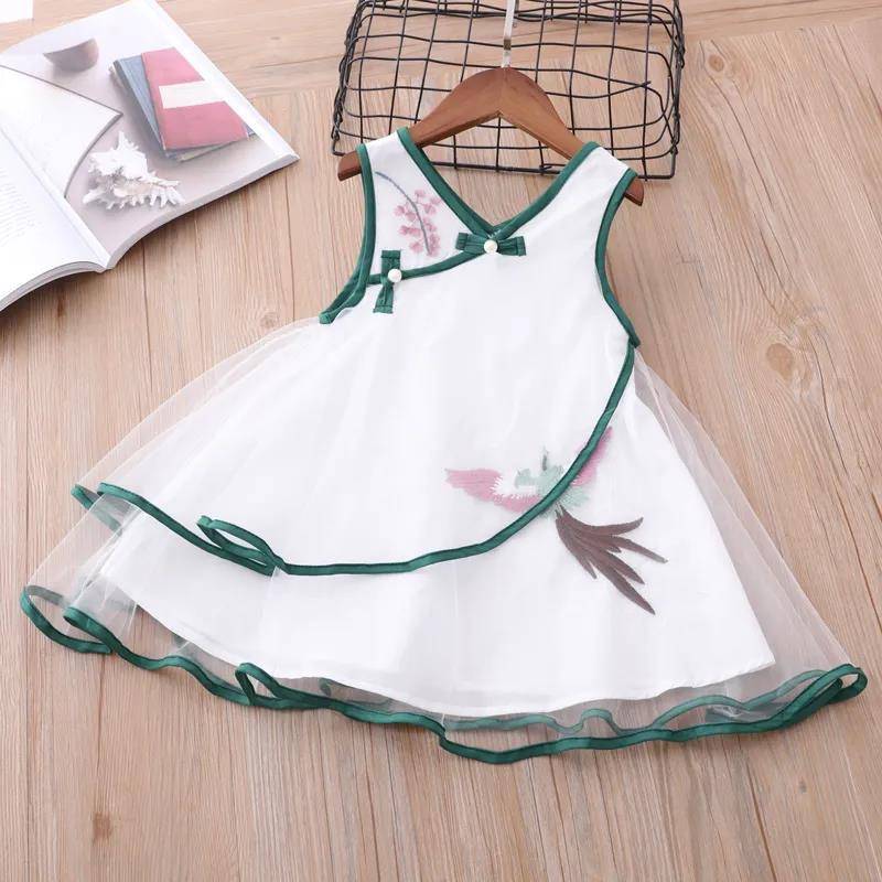 Mädchen Kleid Temperament Cheongsam Mesh Prinzessin Rock Chinesischen Stil Baby Weste Rock Ärmellos Rundhals A-Linie Rock 80 von Joom DACH