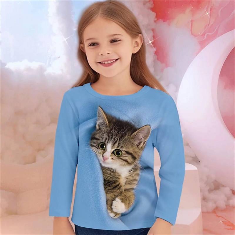 Mädchen Kleidung Kurzarm Kinderbekleidung Einteiler Katze Grafik T-Shirts Tops Sommerkleidung 140 von Joom DACH