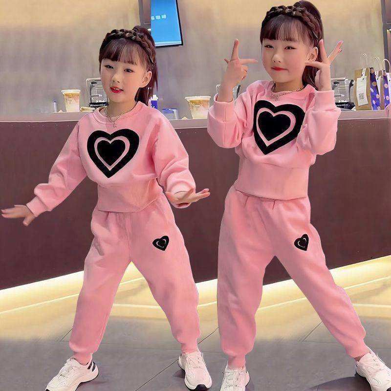 Mädchen Kleidung Sets Kinder Casual Sweatshirt + hose 2 Pcs Anzug 2024 Frühling Herbst Trainingsanzug kinder Verdicken Druck Sportswear 90 rosa von Joom DACH