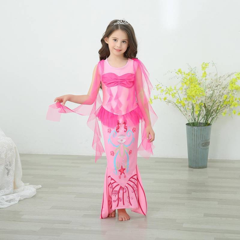 Mädchen Kleine Meerjungfrau Kostüm Kinder Geburtstag Halloween Prinzessin Mädchen Kleid Kinder Sommer Party Kleidung für Karneval 3-10T 130 von Joom DACH