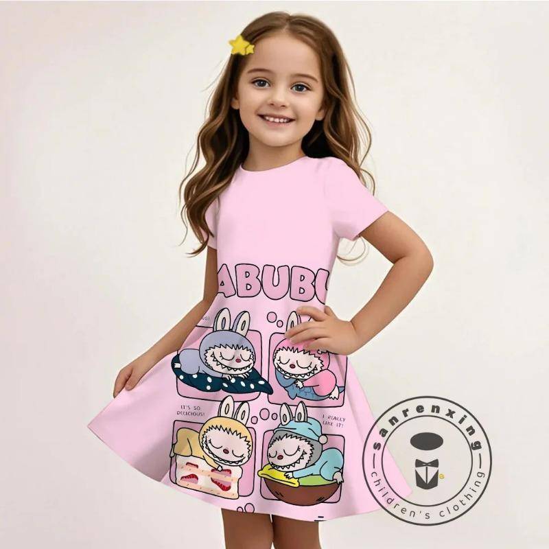 Mädchen L-LABUBU-A 3D-gedrucktes Kleid Neu Sommer Cartoon Y2K 2000er Stil Verspielt Partykleidung Atmungsaktiv Heiß verkaufend Erschwinglich 140 von Joom DACH