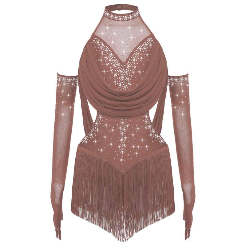 Mädchen Latein Tanzbody Gerafftes Mesh-Design mit Quasten Glitzer Strasssteinen und Mesh-Handschuhen 7-8 Years braun Mädchen Latein Tanzbody Gerafftes Mesh-Design mit Quasten Glitzer Strasssteinen und Mesh-Handschuhen 7-8 Years braun von Joom DACH