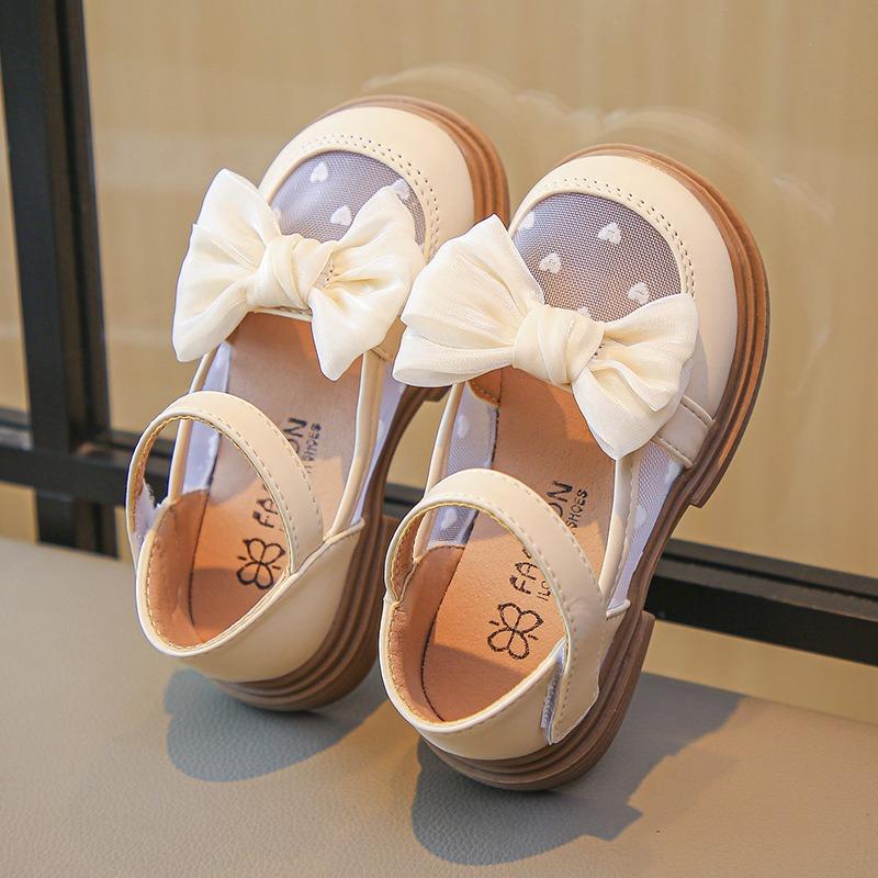 Mädchen Leder Schuhe Frühjahr/Sommer Neue Kleine Mädchen Mode Bogen Prinzessin Schuhe Baby Mädchen Mesh Atmungs Einzelnen Schuhe 33 beige von Joom DACH