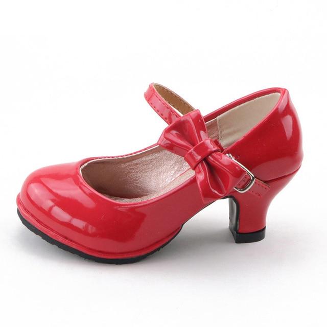 Mädchen Lederschuhe Herbst Bowtie Sandalen Kinder Schuhe High Heels Prinzessin Süße Sandalen für Mädchen 30 rot von Joom DACH
