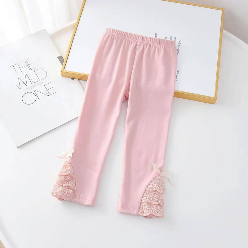 Mädchen Leggings Kinder Frühling und Herbst Dünne Schleife Koreanische Cropped Hose Stretchhose Baby Oberbekleidung und Innenbekleidung 90 rosa von Joom DACH