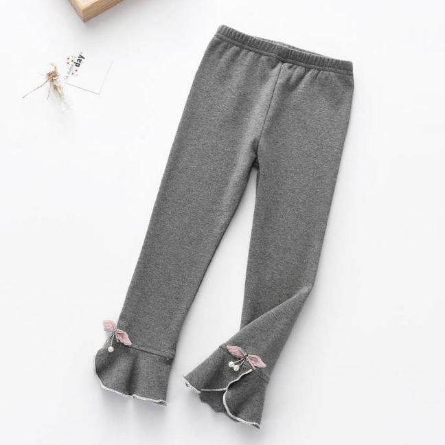 Mädchen Leggings Kinder Frühling und Herbst Dünne Schleife Perlen Blumen Koreanische Cropped Hose Stretchhose Baby Oberbekleidung und Innenbekleidung 130 grau von Joom DACH