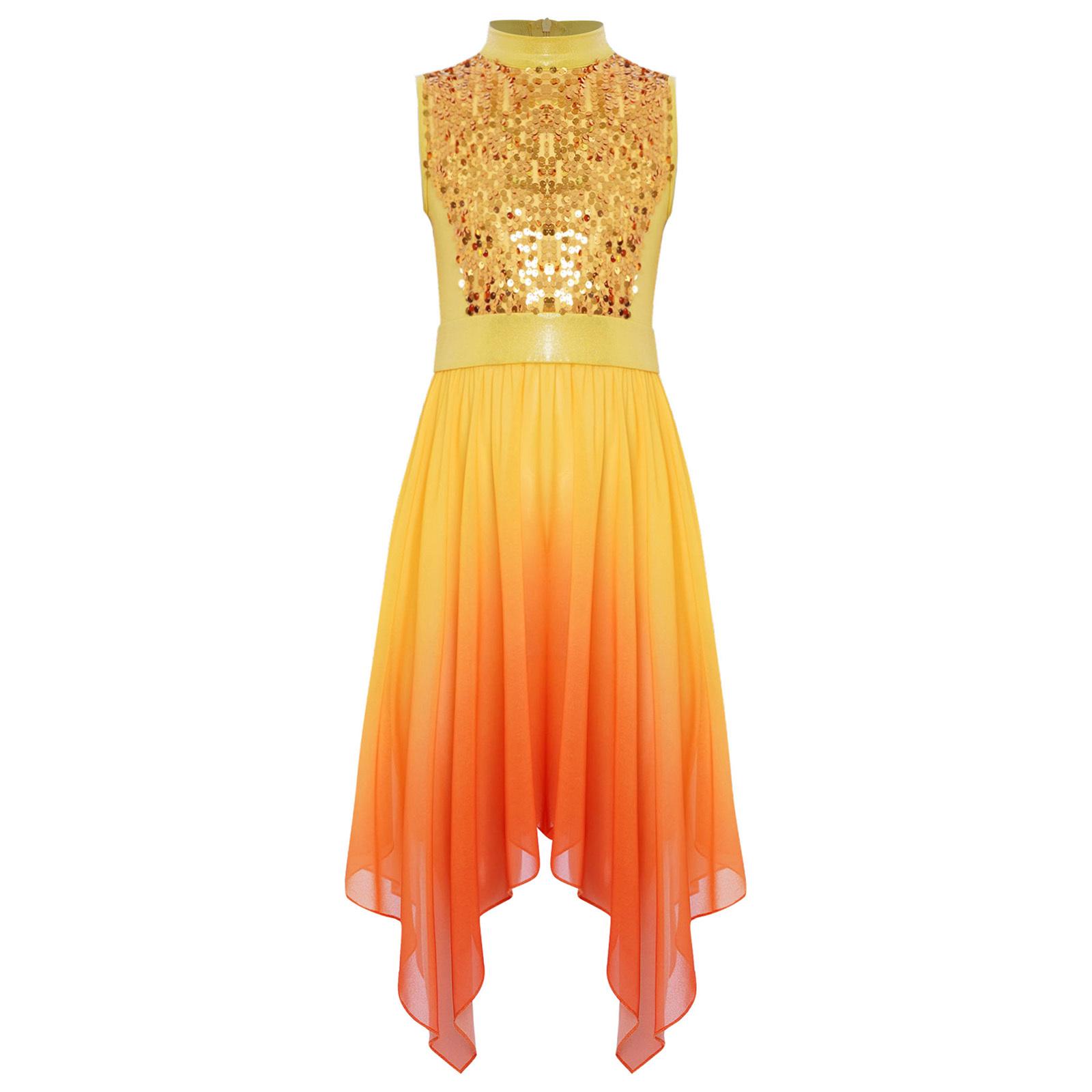 Mädchen Liturgischer Gottesdienst Lobpreis Tanz Tunika Kleid Stehkragen Ärmellos Asymmetrischer Saum Lyrisch Zeitgenössische Tanzbekleidung 9-10 Years von Joom DACH