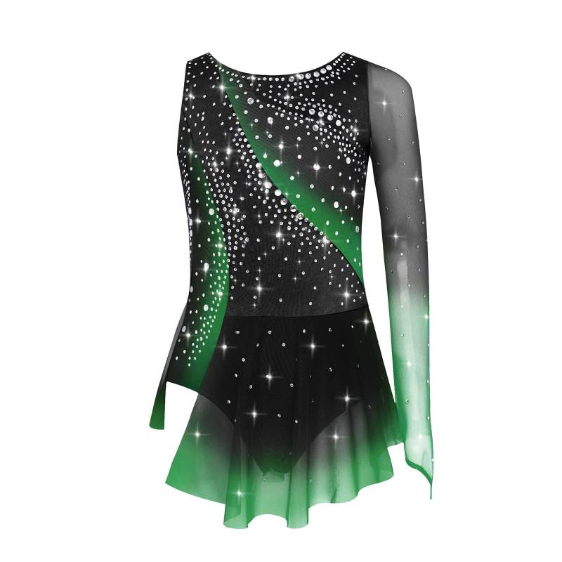Mädchen Lyrisches Tanzkleid Rundhals Asymmetrischer Schlitz Glänzende Strasssteine Kontrastfarbe Eiskunstlauf Gymnastik Kleid 7-8 Years dunkelgrüne von Joom DACH