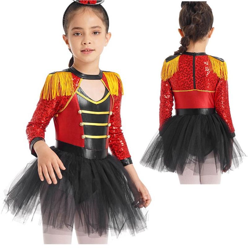 Mädchen Magierin Auftrittskostüm Pailletten Quasten Epauletten Tutu Rock Eingebauter Slip Bühnenshow Leotard 9-10 Years rot von Joom DACH