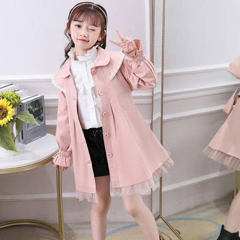 Mädchen Mantel Frühling Herbst Mädchen Große kinder Frühling kinder Trenchcoat kinder Kleidung 150 rosa von Joom DACH